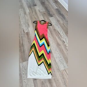 Missoni Sleeveless Chevron Knit Dress Pink Multicolor Midi Size xs